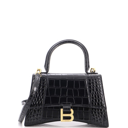 Hourglass Top Handle Bag Crocodile Embossed Leather Small