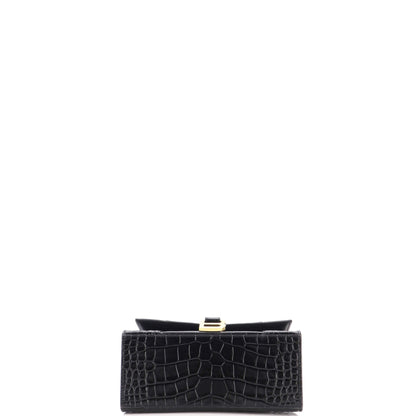 Hourglass Top Handle Bag Crocodile Embossed Leather Small