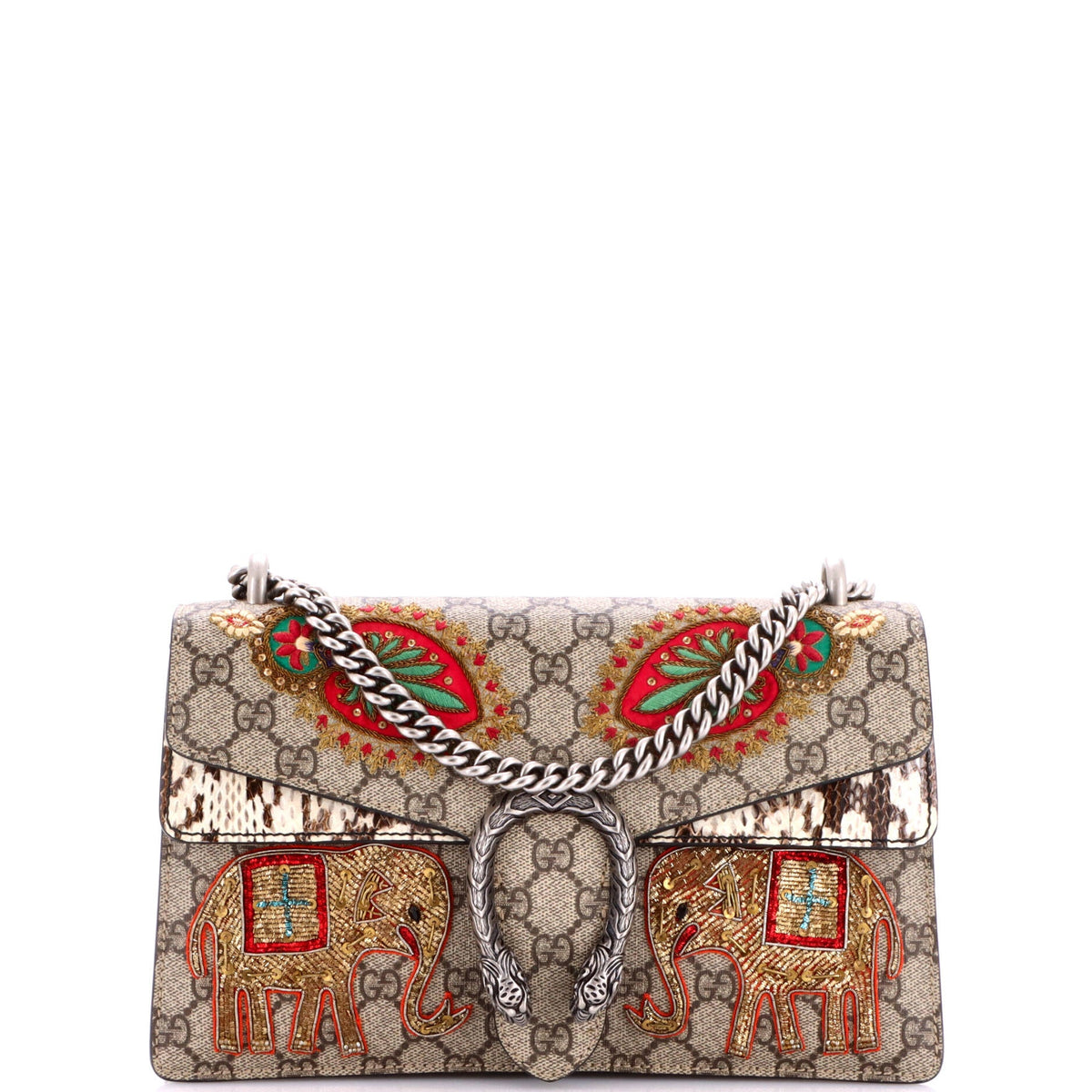 Dionysus Bag Embroidered GG Coated Canvas with Python Small