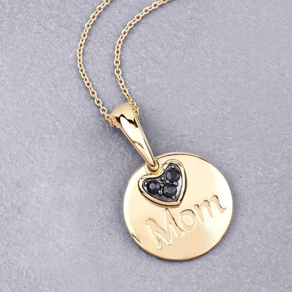 Round Blue Sapphire Prong Gold Plated Silver Mom Heart Pendant Necklace