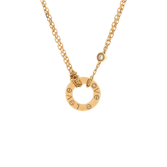 2 Diamonds Love Pendant Necklace 18K Yellow Gold and Diamonds