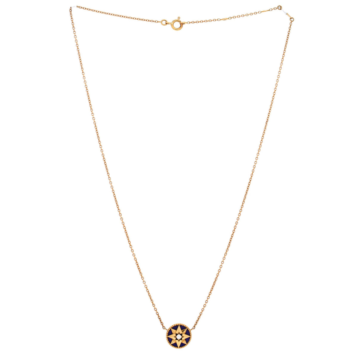 Rose des Vents Pendant Necklace 18K Yellow Gold with Diamond and Lapis Lazuli
