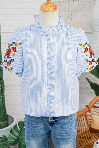 Threaded Pear Ruthie Sleeve Ruffle Trim Shirt