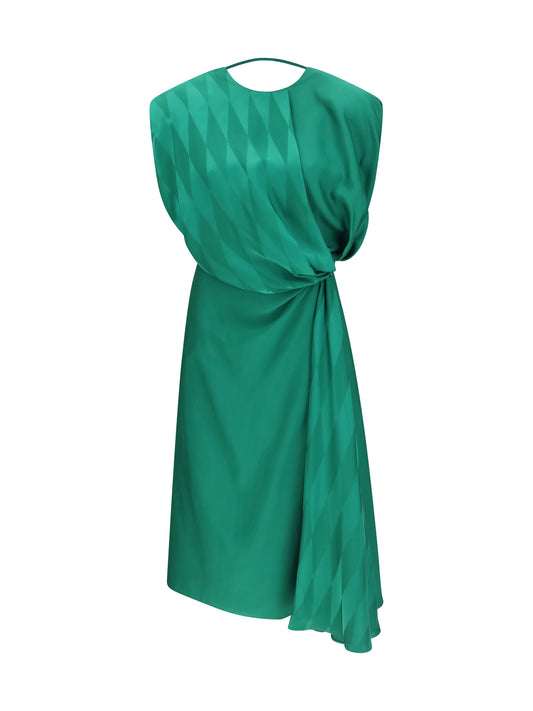 Midi Silk Dress With Twist Detail, Emerald