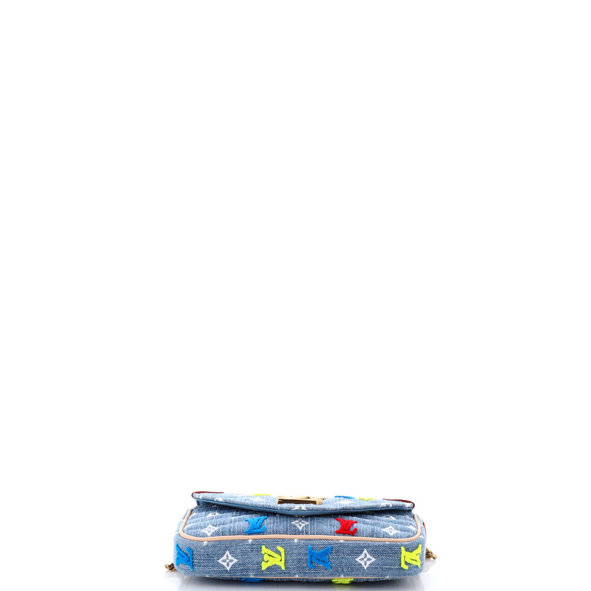 New Wave Chain Pochette Monogram Embroidered Quilted Denim