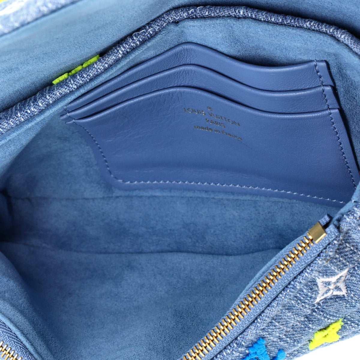 New Wave Chain Pochette Monogram Embroidered Quilted Denim