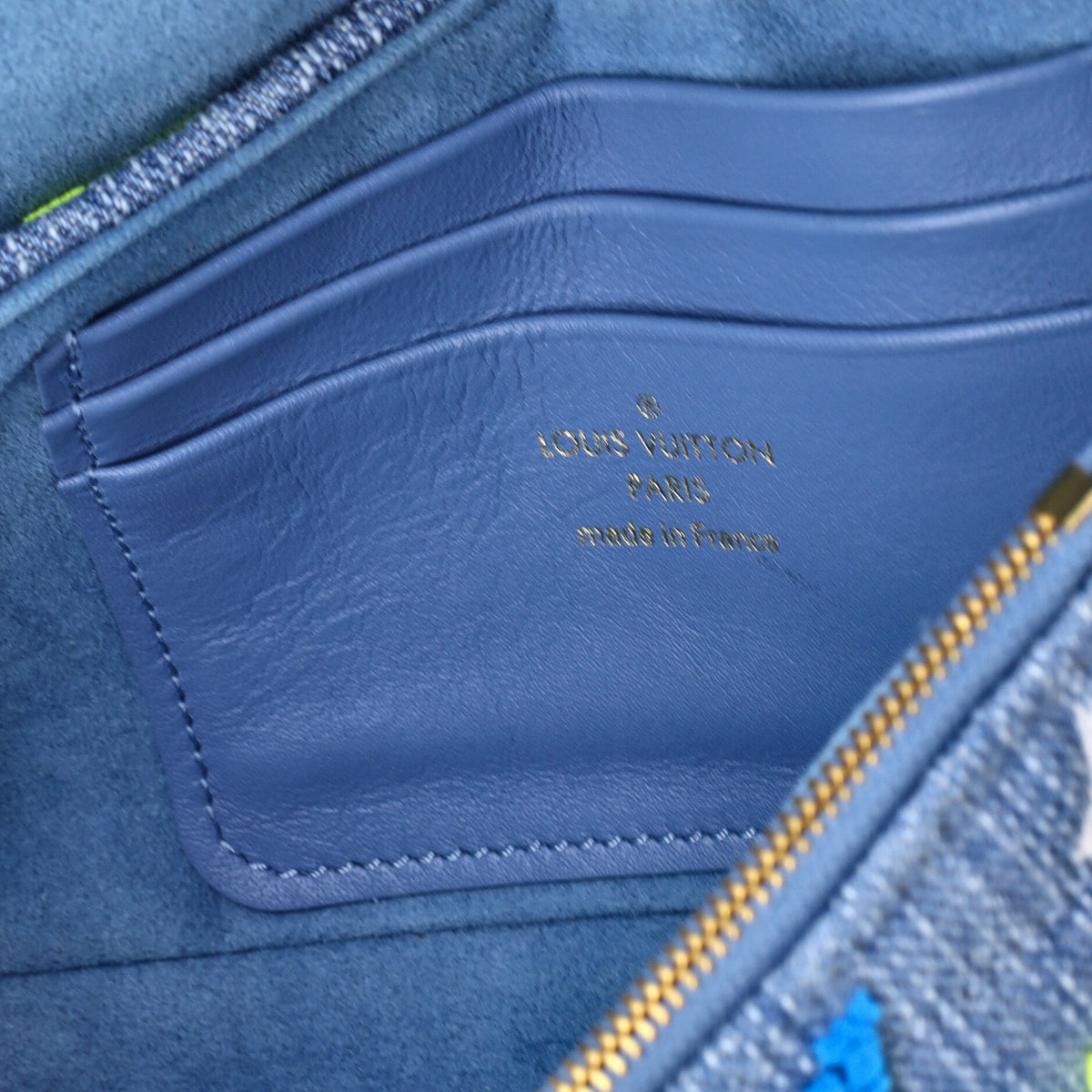 New Wave Chain Pochette Monogram Embroidered Quilted Denim