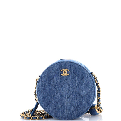 Pearl Crush Round Clutch with Chain Quilted Denim