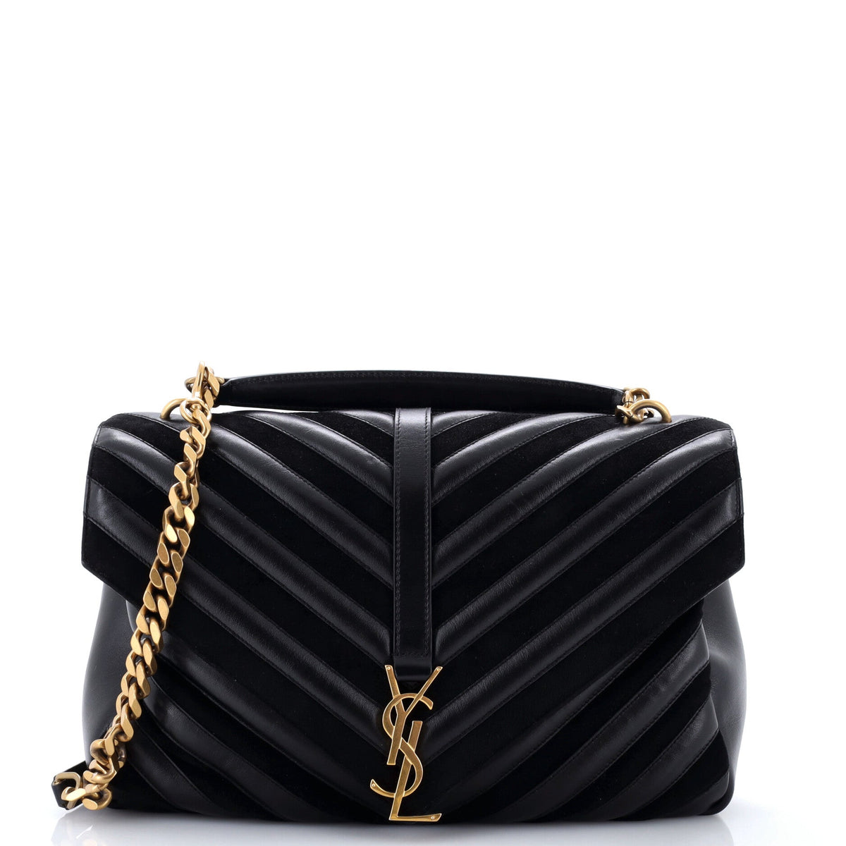 Classic Monogram College Bag Matelasse Chevron Leather and Suede Large