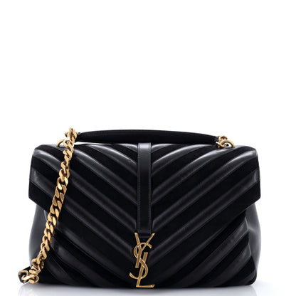 Classic Monogram College Bag Matelasse Chevron Leather and Suede Large
