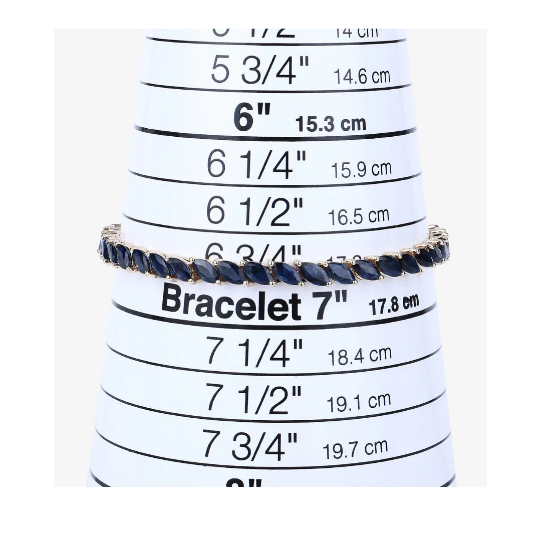 12.71 Ct Marquise Blue Sapphire Prong 10K Yellow Gold Diagonal Inline Tennis Bracelet
