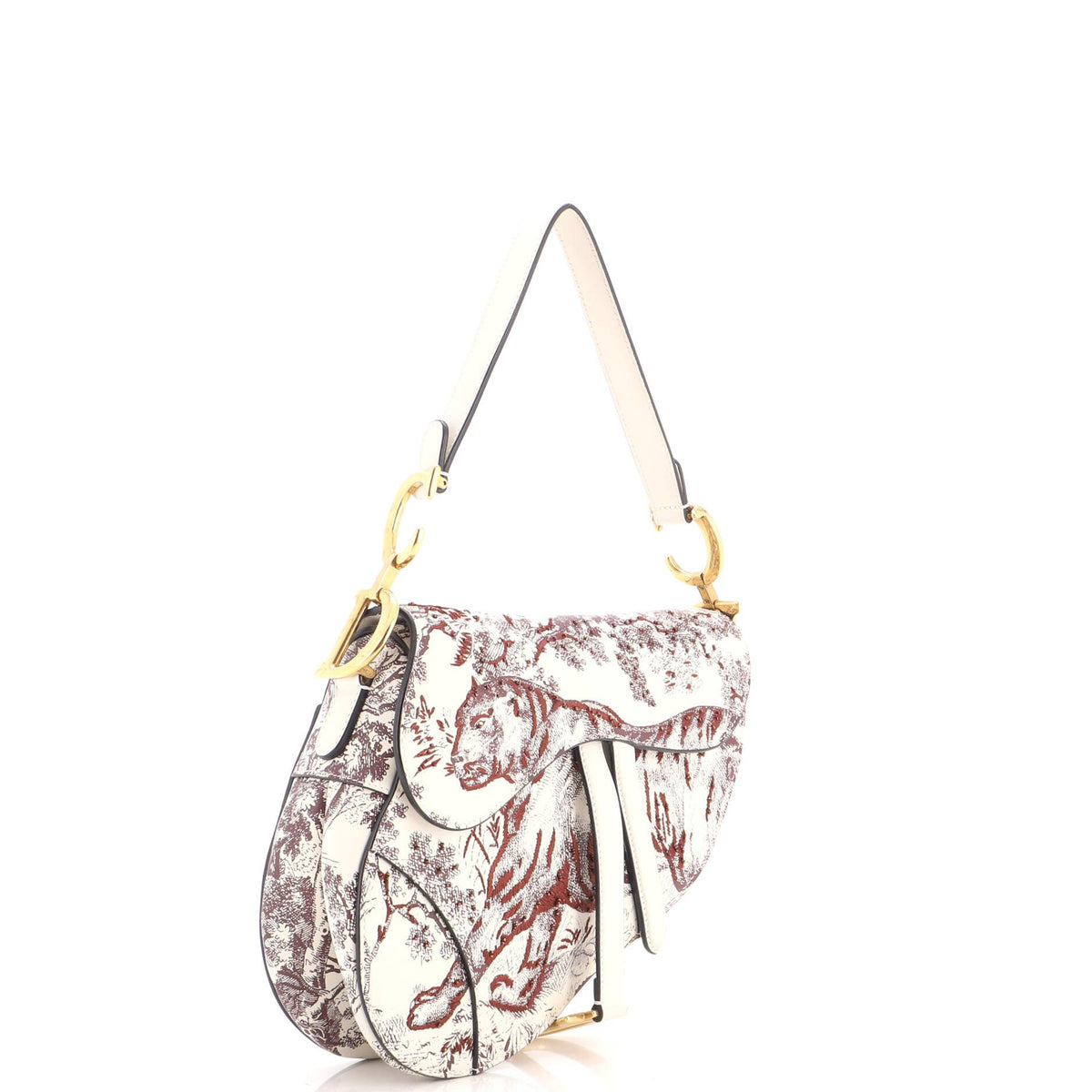 Toile De Jouy Saddle Bag Embroidered Leather Medium
