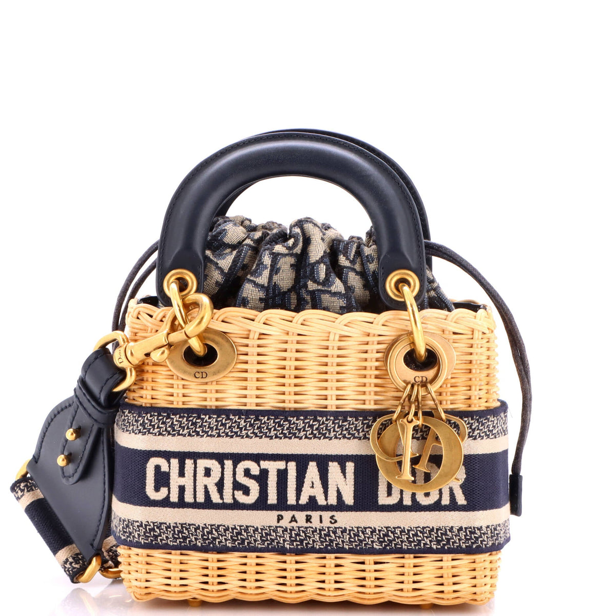 Lady Dior Bag Wicker and Oblique Canvas Mini