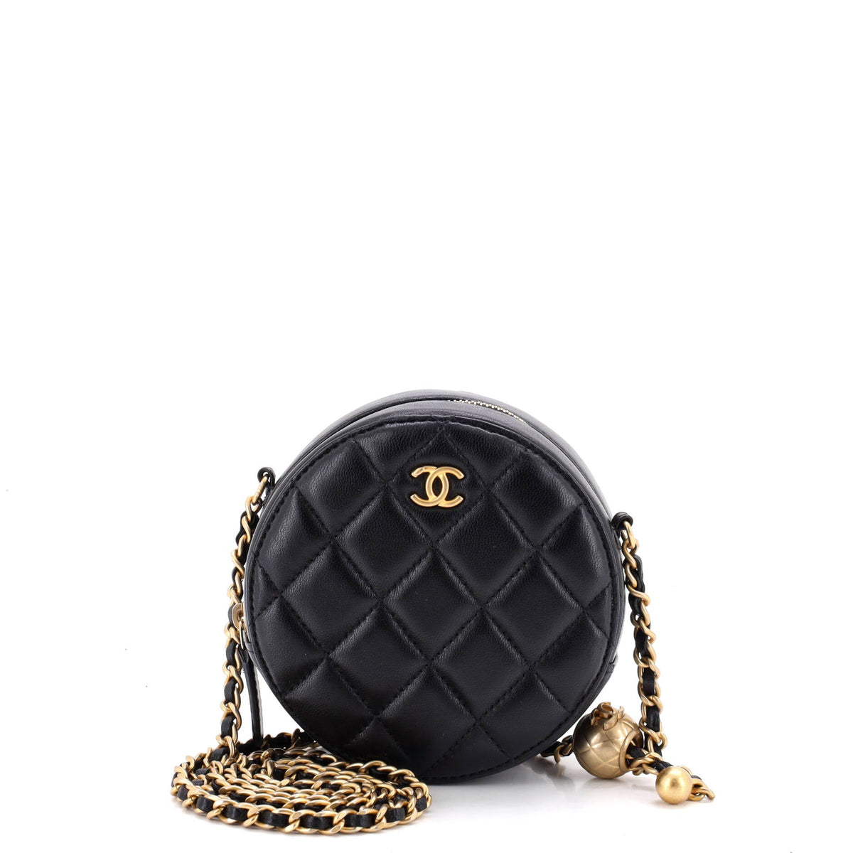 Pearl Crush Round Clutch with Chain Quilted Lambskin
