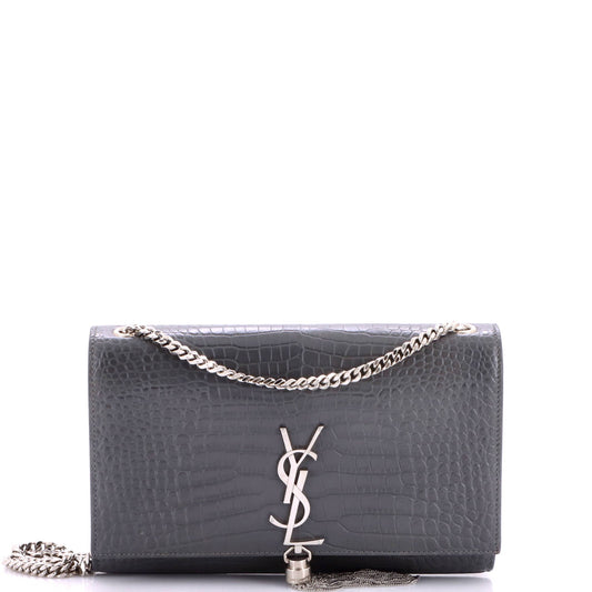 Classic Monogram Tassel Crossbody Bag Crocodile Embossed Leather Medium