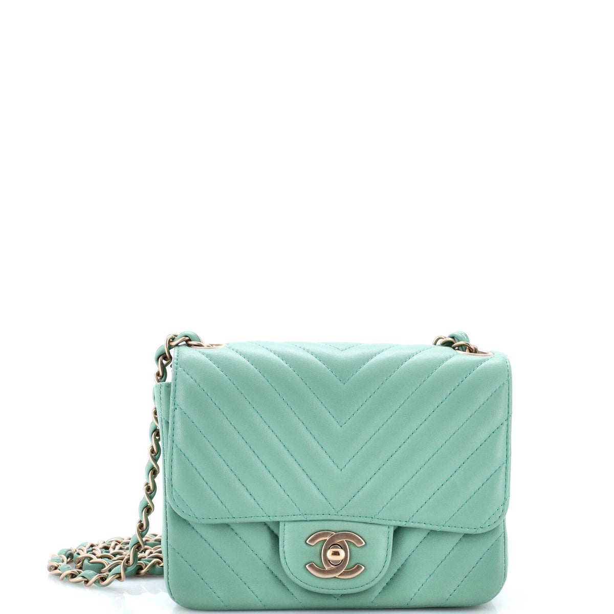 Square Classic Single Flap Bag Chevron Lambskin Mini