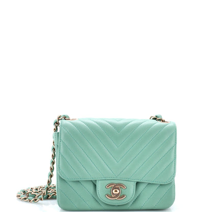 Square Classic Single Flap Bag Chevron Lambskin Mini