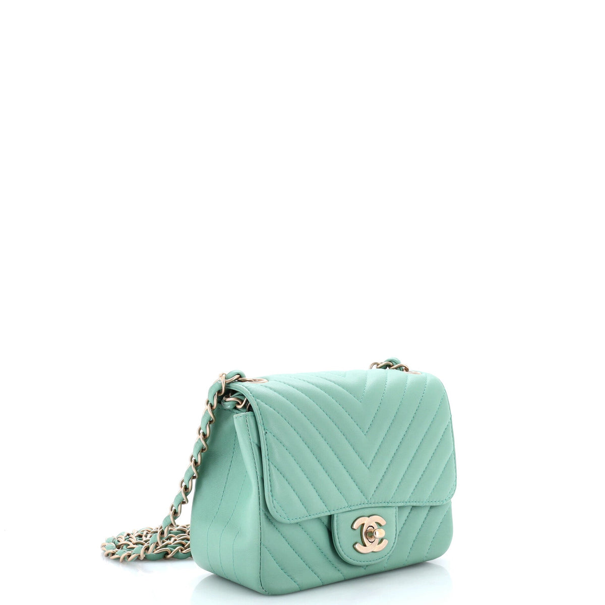 Square Classic Single Flap Bag Chevron Lambskin Mini