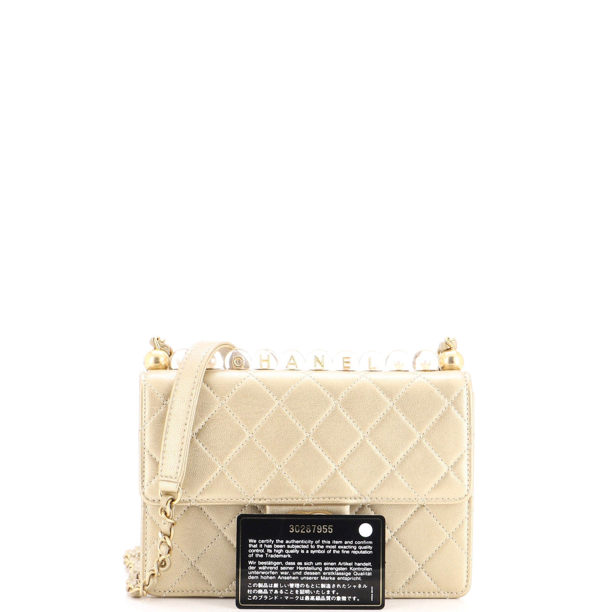 Chic Pearls Flap Bag Quilted Goatskin with Acrylic Beads Small