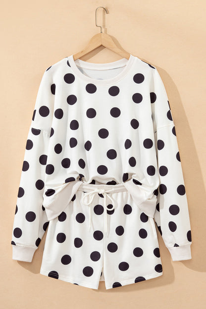 Kaylee Polka Dot Print Pullover Shorts Set - Cream