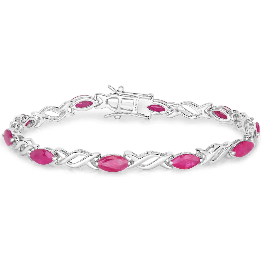 5.00 Ct Marquise Pink Ruby Prong 10K Gold X-Link Crossover Tennis Bracelet