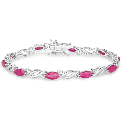 5.00 Ct Marquise Pink Ruby Prong 10K Gold X-Link Crossover Tennis Bracelet