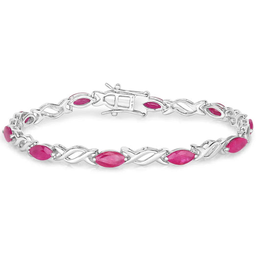 5.00 Ct Marquise Pink Ruby Prong 10K Gold X-Link Crossover Tennis Bracelet