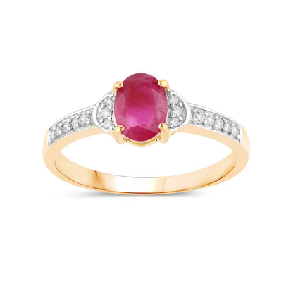 0.85 Ct Oval Pink Ruby Diamond Prong 10K Gold Pave Bridge Ring