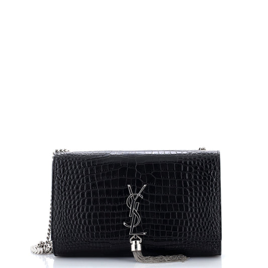 Classic Monogram Tassel Crossbody Bag Crocodile Embossed Leather Medium