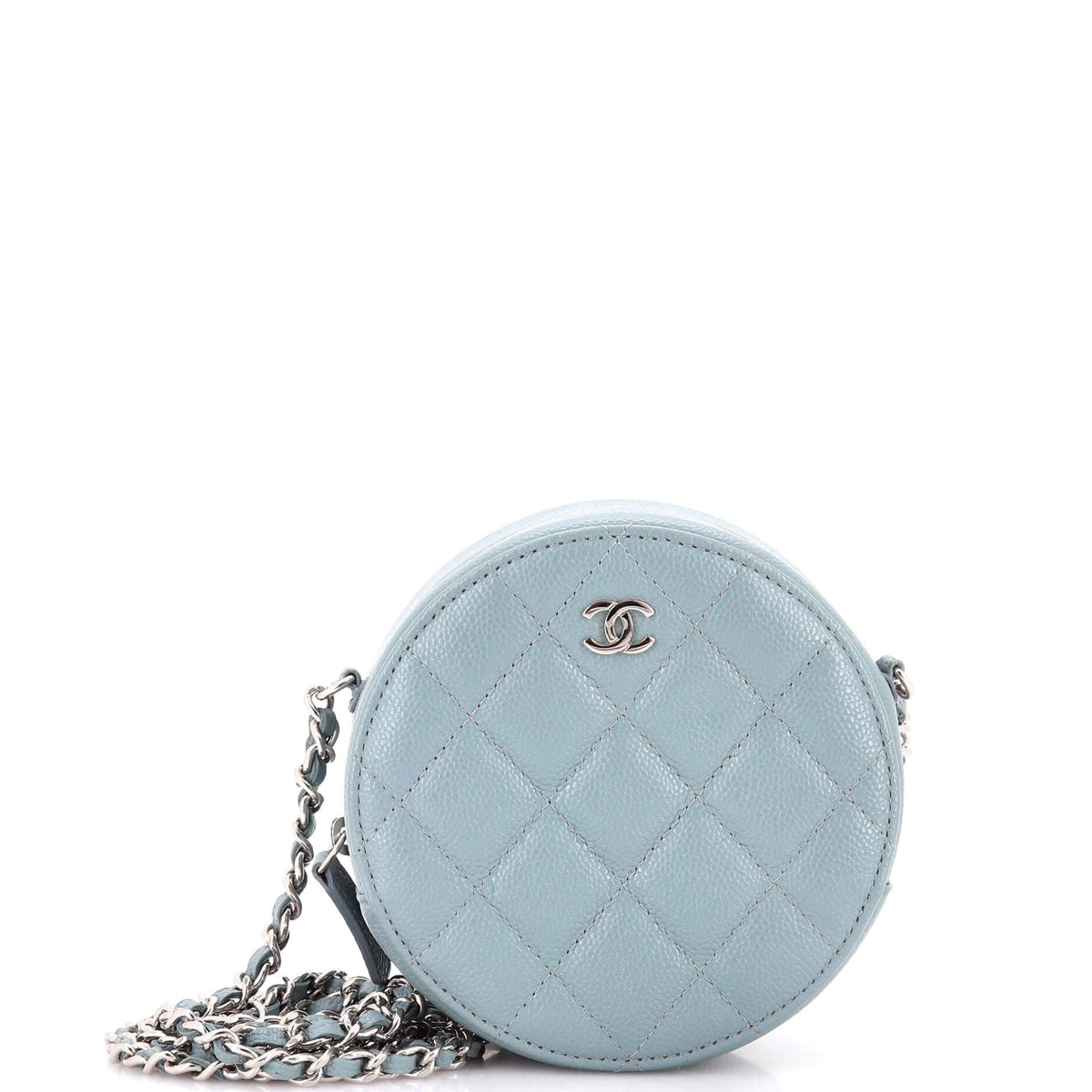 Round Clutch with Chain Quilted Caviar Mini
