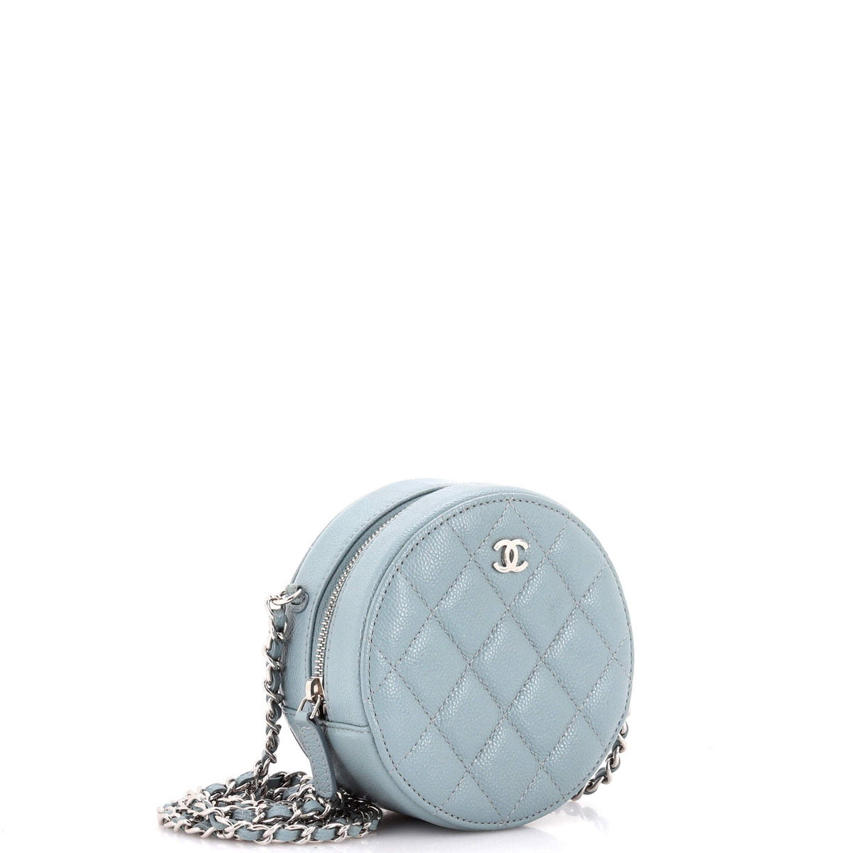 Round Clutch with Chain Quilted Caviar Mini