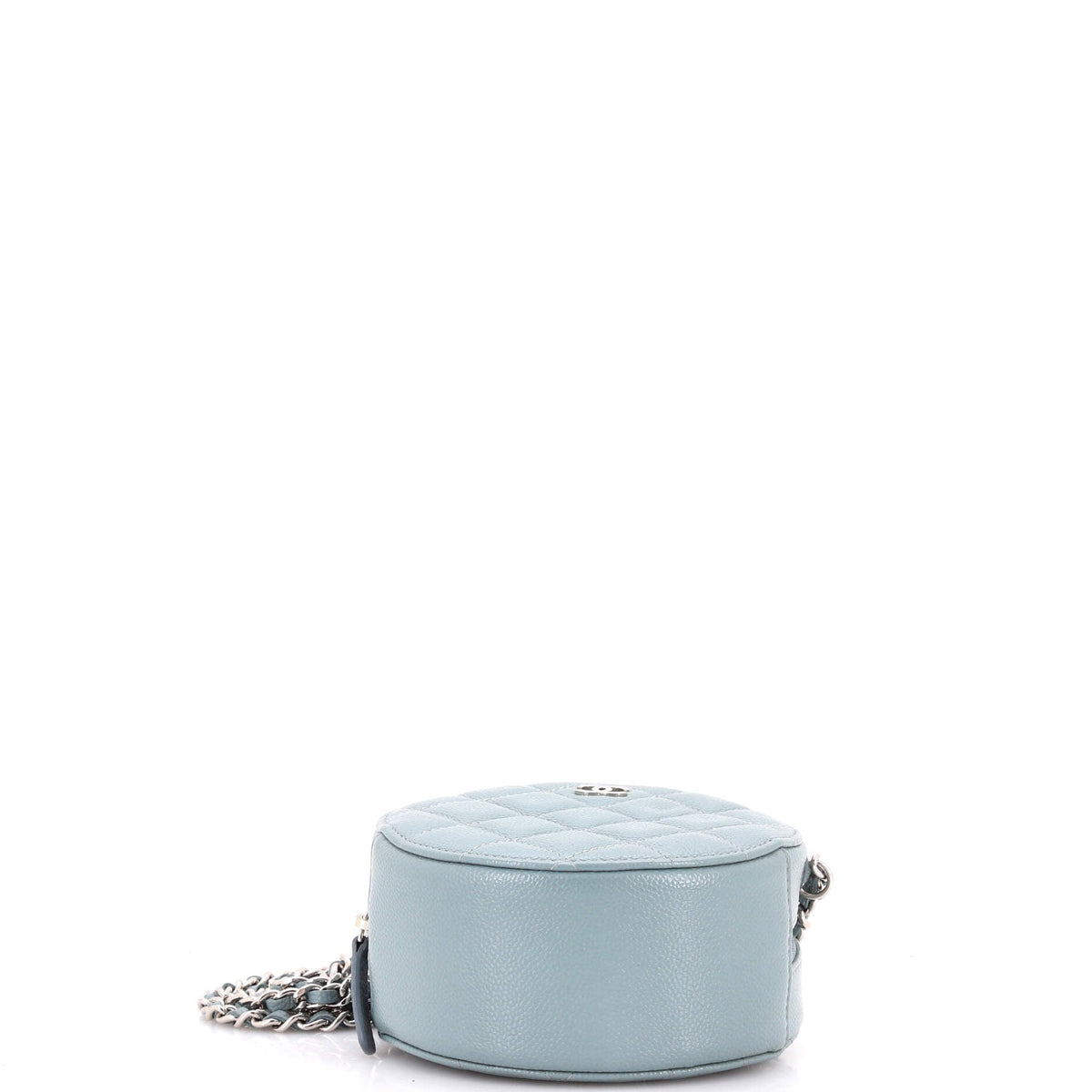 Round Clutch with Chain Quilted Caviar Mini