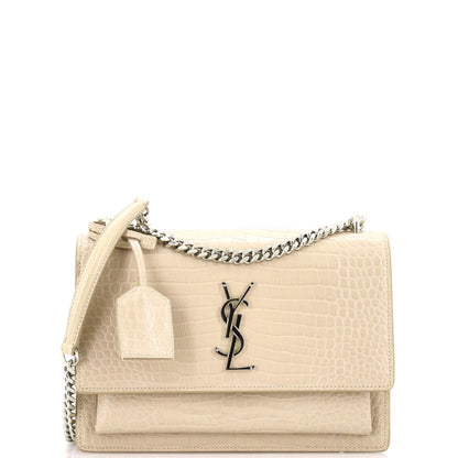 Sunset Crossbody Bag Crocodile Embossed Leather Medium
