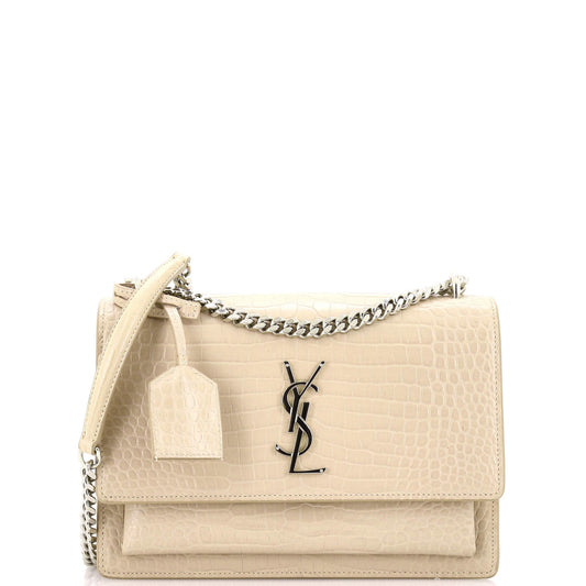 Sunset Crossbody Bag Crocodile Embossed Leather Medium