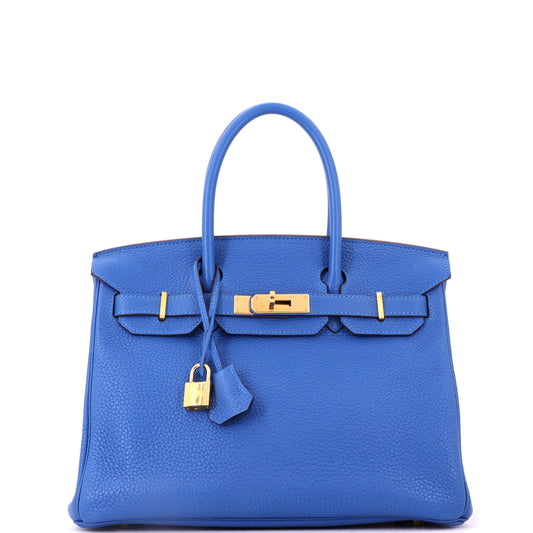 Birkin Handbag Mykonos Clemence with Gold Hardware 30