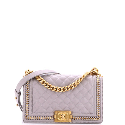 Boy Flap Bag Quilted Caviar with Whipstitch Chain Detail Old Medium