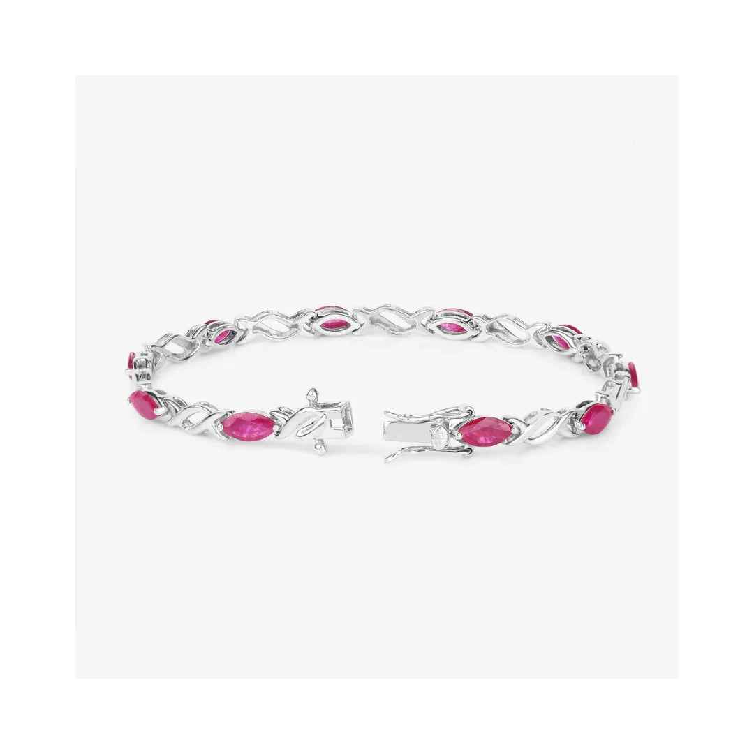 5.00 Ct Marquise Pink Ruby Prong 10K Gold X-Link Crossover Tennis Bracelet