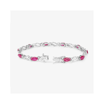 5.00 Ct Marquise Pink Ruby Prong 10K Gold X-Link Crossover Tennis Bracelet
