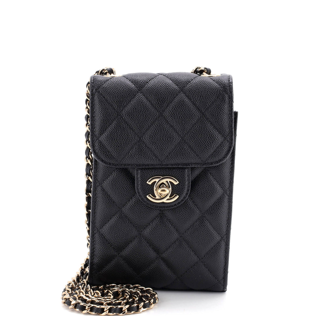 CC Flap Phone Holder Crossbody Bag Quilted Caviar