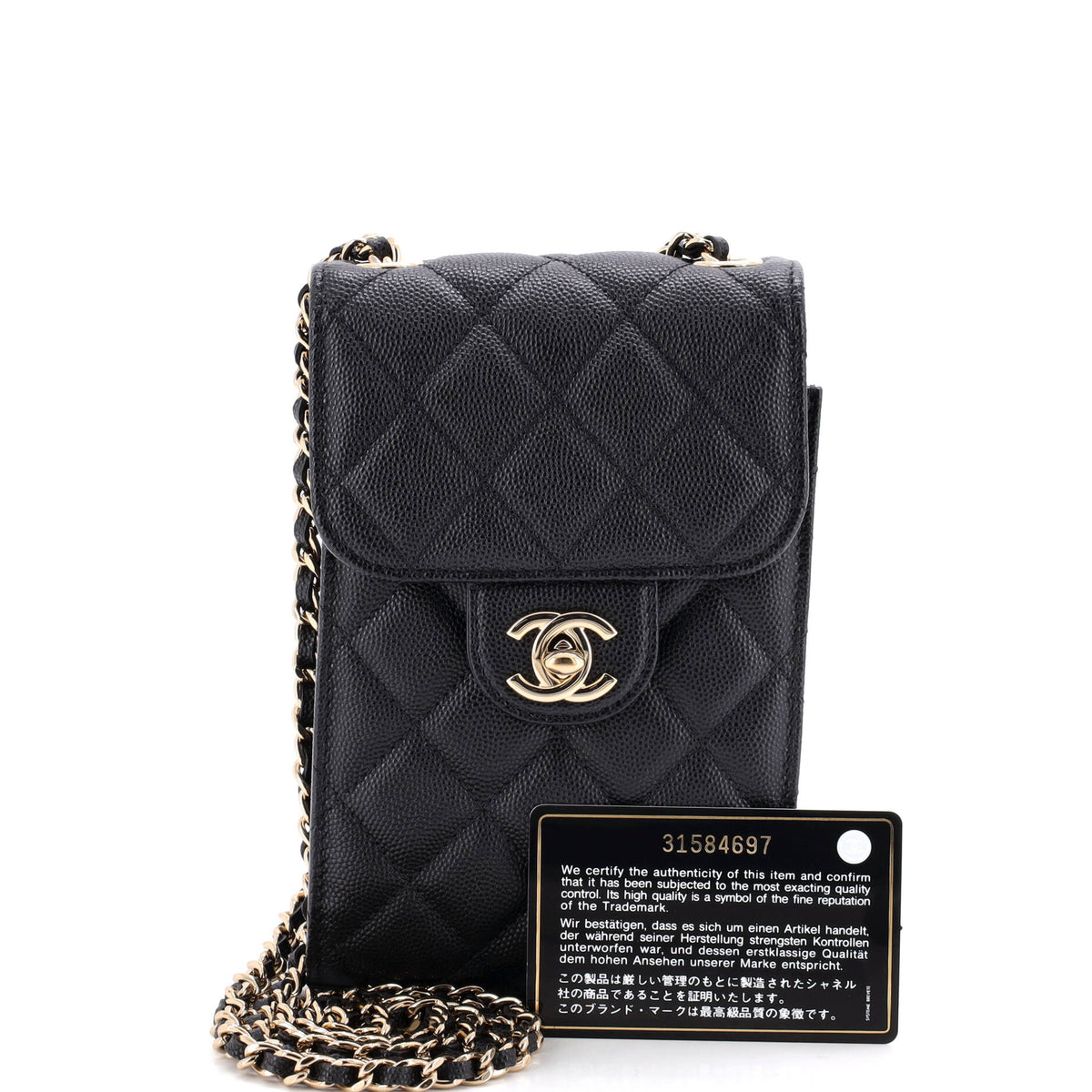 CC Flap Phone Holder Crossbody Bag Quilted Caviar