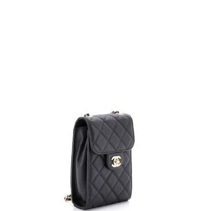 CC Flap Phone Holder Crossbody Bag Quilted Caviar