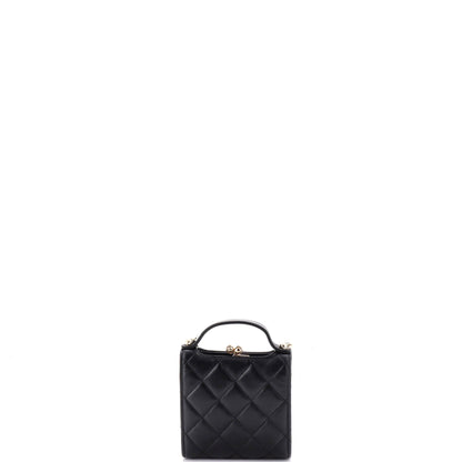CC Kisslock Frame Top Handle Clutch with Chain Quilted Lambskin Mini
