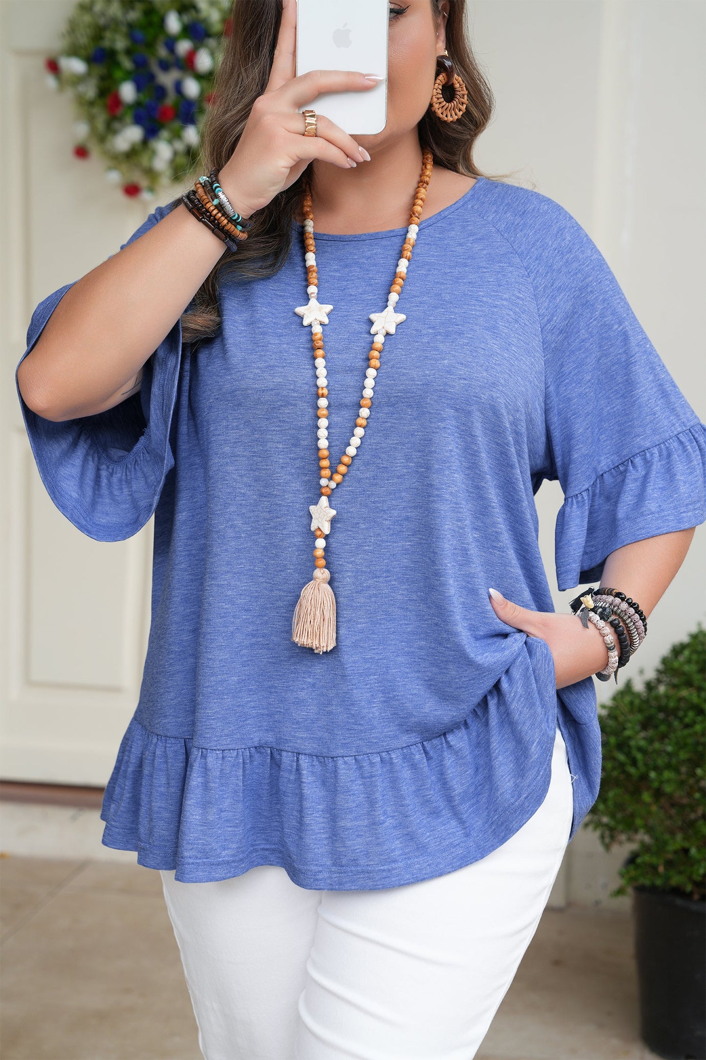Threaded Pear Bailey Short Sleeve Casual Plus Blouse