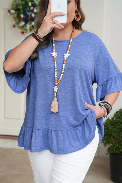 Threaded Pear Bailey Short Sleeve Casual Plus Blouse
