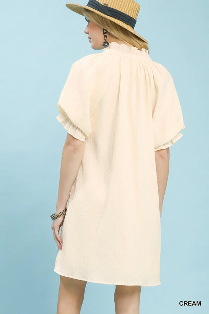 Umgee Linen Blend Ruffle Dress in Cream