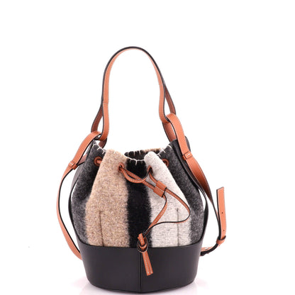 Balloon Bucket Bag Striped Felt with Leather Small