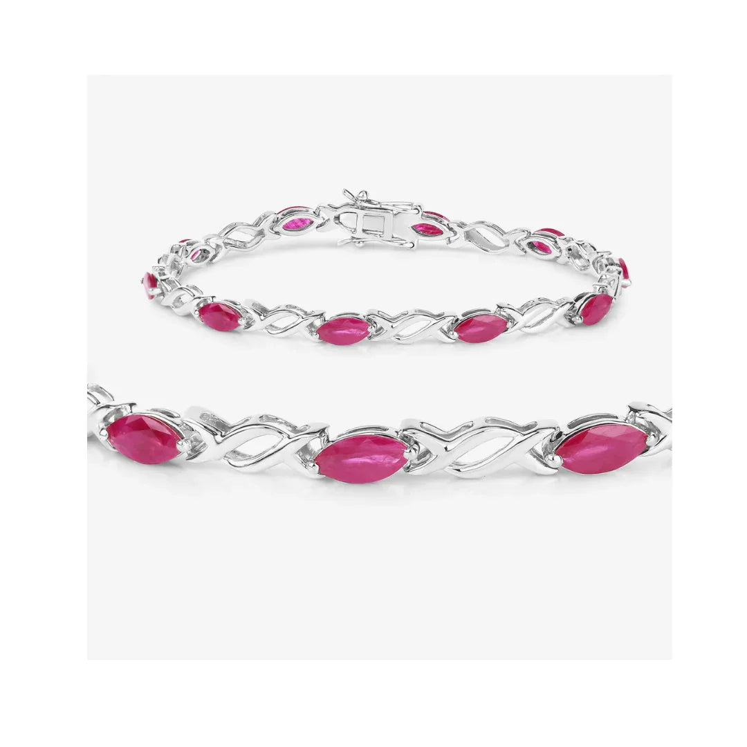 5.00 Ct Marquise Pink Ruby Prong 10K Gold X-Link Crossover Tennis Bracelet