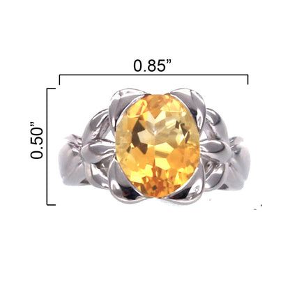 Sterling Silver 3.00 CTTW Oval Natural Citrine Solitaire Ring