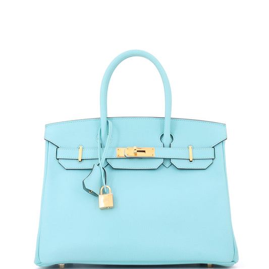 Birkin Handbag Bleu Atoll Epsom with Gold Hardware 30
