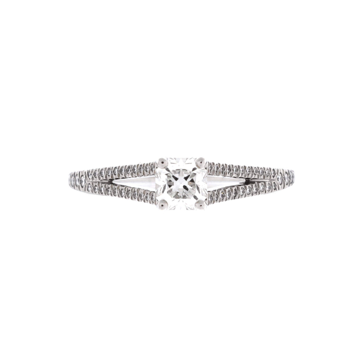 Lucida Split Shank Solitaire Ring Platinum and Pave Diamonds with Square Cut Diamond 0.45CT